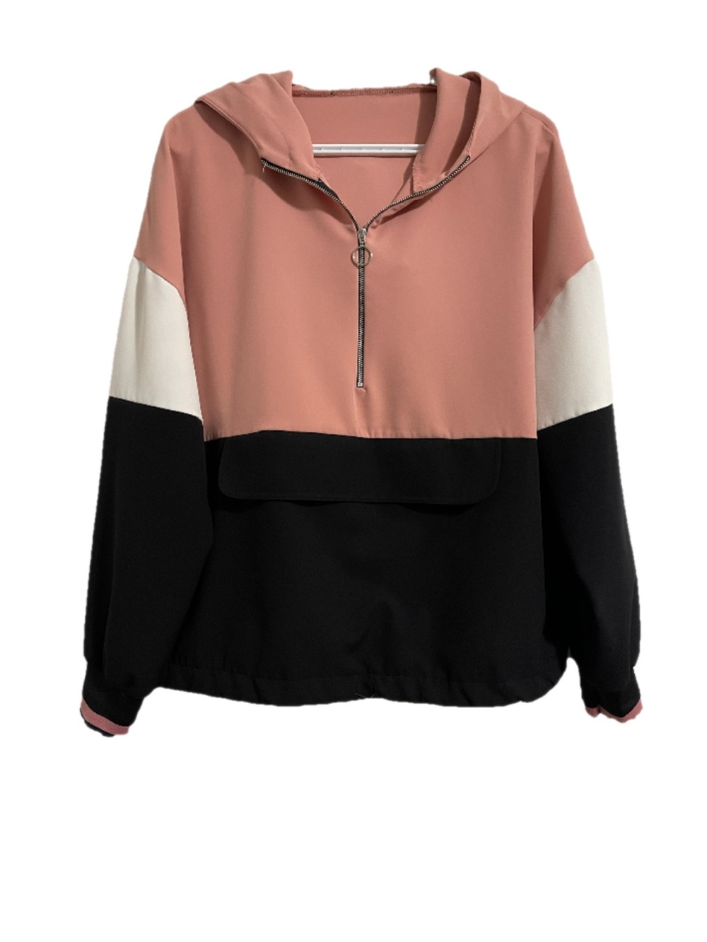 Zara Colorblock Half-Zip Hoodie in Dusty Rose, Black & White - Picture 2 of 7